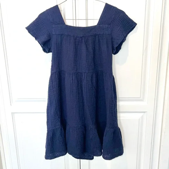 Beach Lunch Lounge 100% Cotton Gauze Navy Tiered Mini Dress Petite Boho - Picture 5 of 10